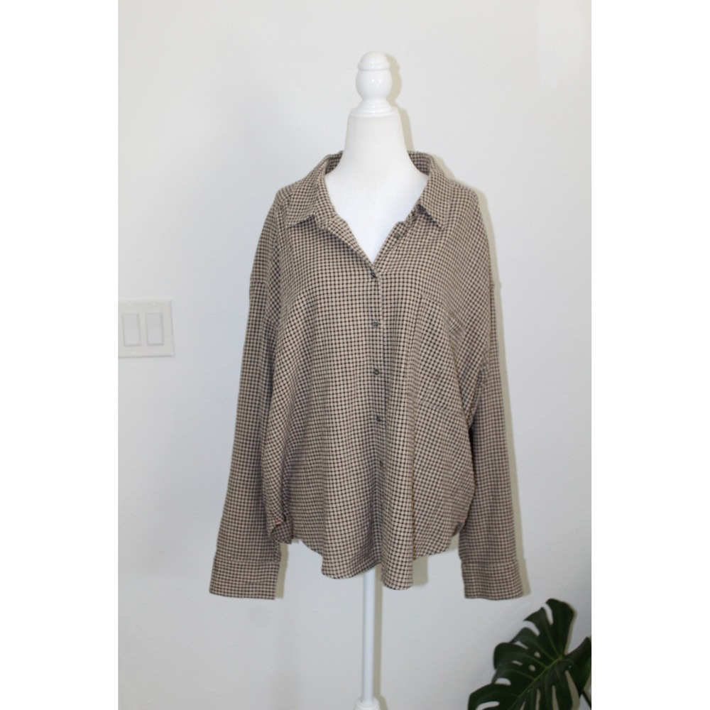 Xirena Brown Gingham Cotton Button Down Shirt Women's Large L